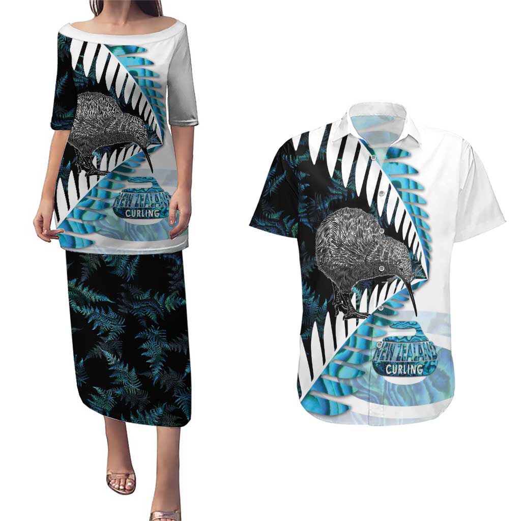 New Zealand Silver Fern Curling Personalised Couples Matching Puletasi and Hawaiian Shirt Aotearoa Kiwi Ponga Paua Shell Version - Aussie Hoodie