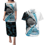New Zealand Silver Fern Curling Personalised Couples Matching Puletasi and Hawaiian Shirt Aotearoa Kiwi Ponga Paua Shell Version - Aussie Hoodie