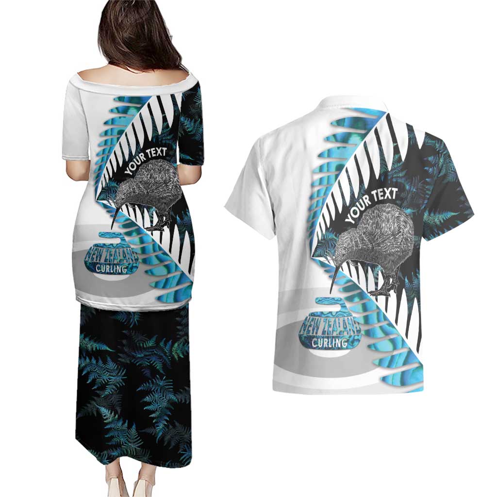 New Zealand Silver Fern Curling Personalised Couples Matching Puletasi and Hawaiian Shirt Aotearoa Kiwi Ponga Paua Shell Version - Aussie Hoodie