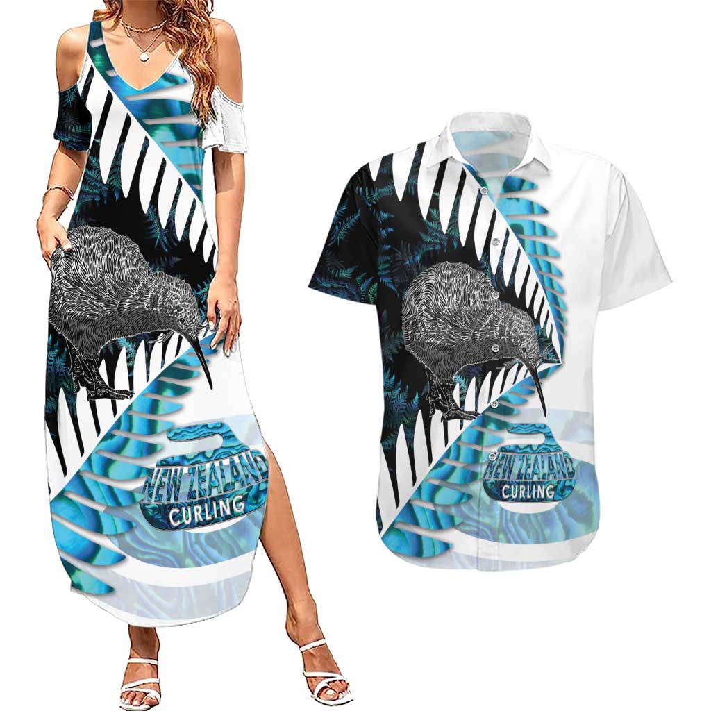 New Zealand Silver Fern Curling Personalised Couples Matching Summer Maxi Dress and Hawaiian Shirt Aotearoa Kiwi Ponga Paua Shell Version - Aussie Hoodie