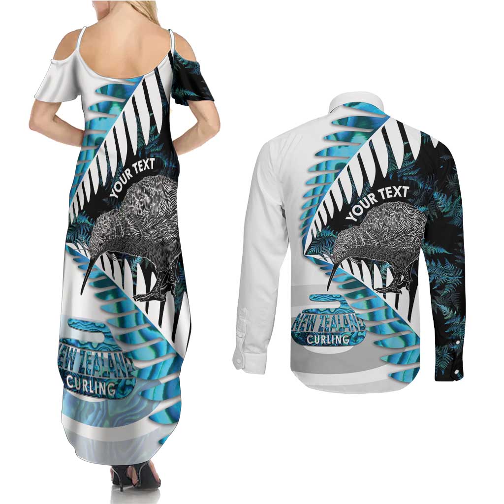 New Zealand Silver Fern Curling Personalised Couples Matching Summer Maxi Dress and Long Sleeve Button Shirt Aotearoa Kiwi Ponga Paua Shell Version - Aussie Hoodie