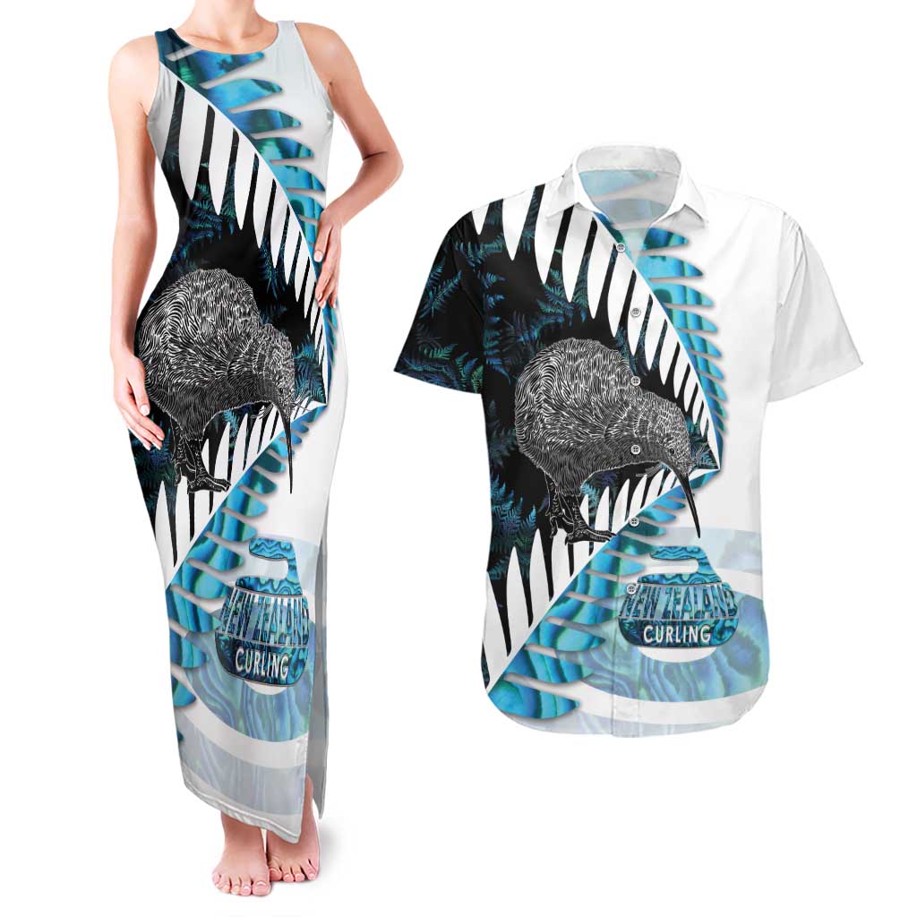 New Zealand Silver Fern Curling Personalised Couples Matching Tank Maxi Dress and Hawaiian Shirt Aotearoa Kiwi Ponga Paua Shell Version - Aussie Hoodie