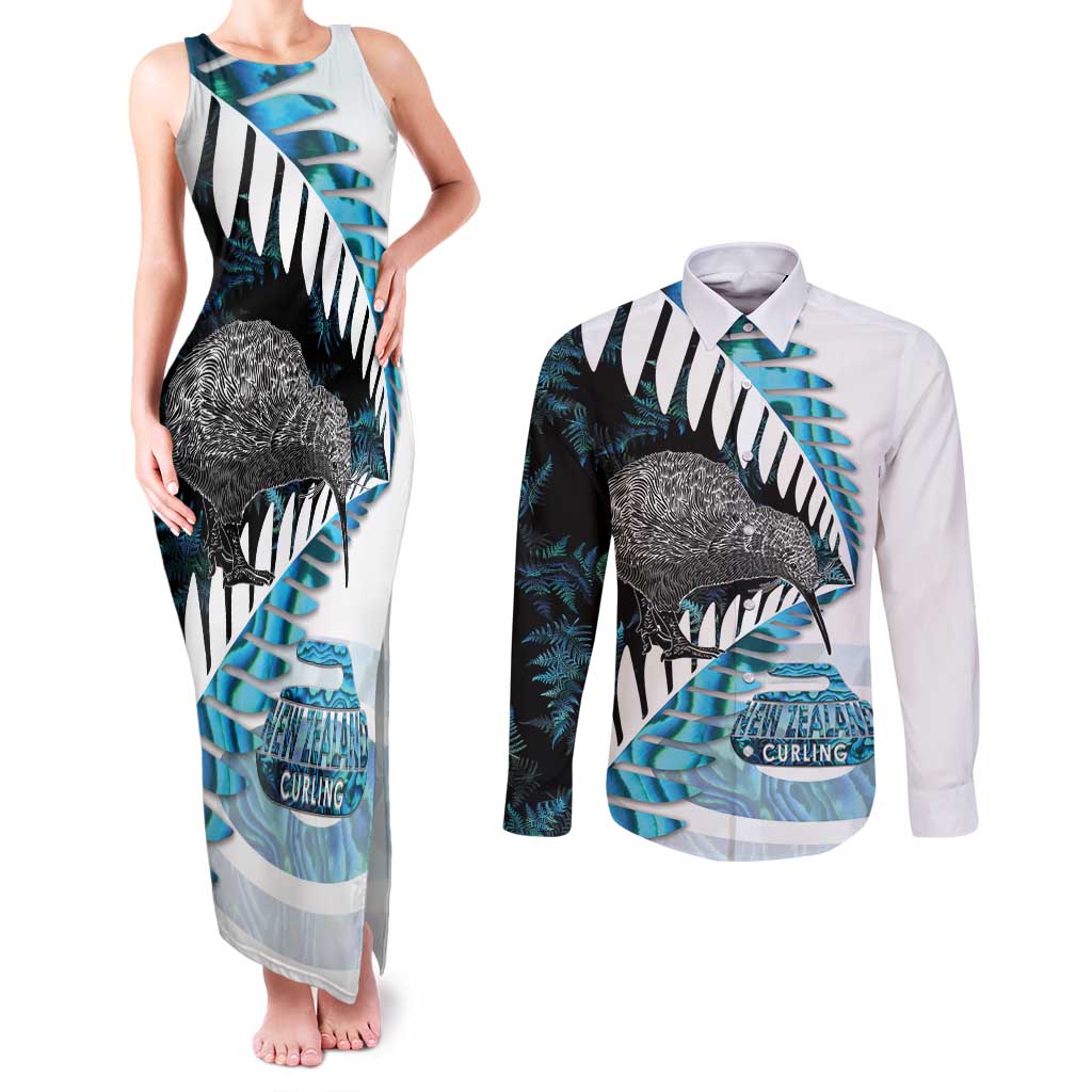 New Zealand Silver Fern Curling Personalised Couples Matching Tank Maxi Dress and Long Sleeve Button Shirt Aotearoa Kiwi Ponga Paua Shell Version - Aussie Hoodie