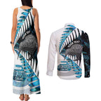 New Zealand Silver Fern Curling Personalised Couples Matching Tank Maxi Dress and Long Sleeve Button Shirt Aotearoa Kiwi Ponga Paua Shell Version - Aussie Hoodie