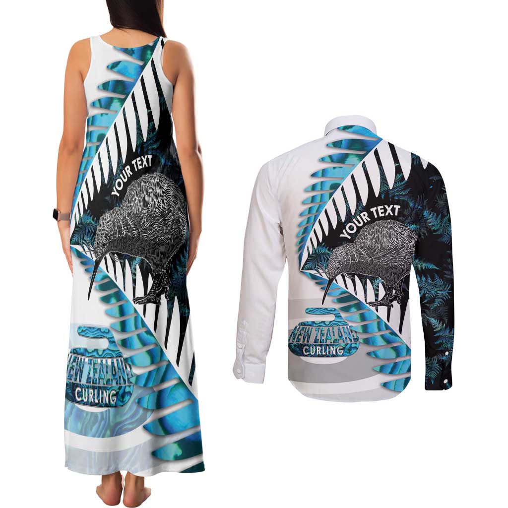 New Zealand Silver Fern Curling Personalised Couples Matching Tank Maxi Dress and Long Sleeve Button Shirt Aotearoa Kiwi Ponga Paua Shell Version - Aussie Hoodie