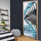 New Zealand Silver Fern Curling Personalised Door Cover Aotearoa Kiwi Ponga Paua Shell Version - Aussie Hoodie
