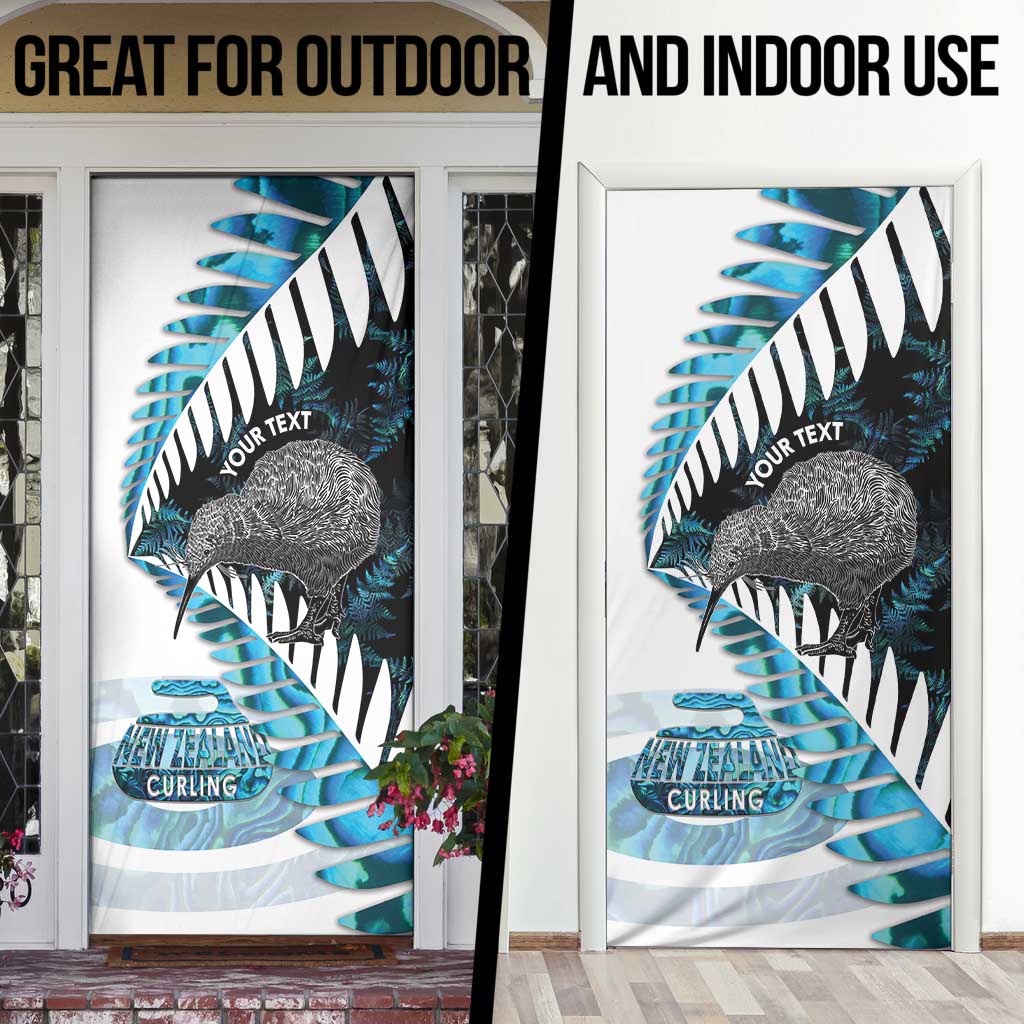New Zealand Silver Fern Curling Personalised Door Cover Aotearoa Kiwi Ponga Paua Shell Version - Aussie Hoodie