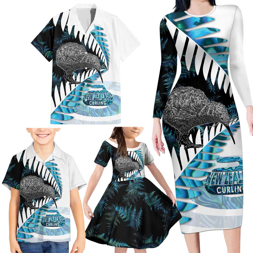 New Zealand Silver Fern Curling Personalised Family Matching Long Sleeve Bodycon Dress and Hawaiian Shirt Aotearoa Kiwi Ponga Paua Shell Version - Aussie Hoodie