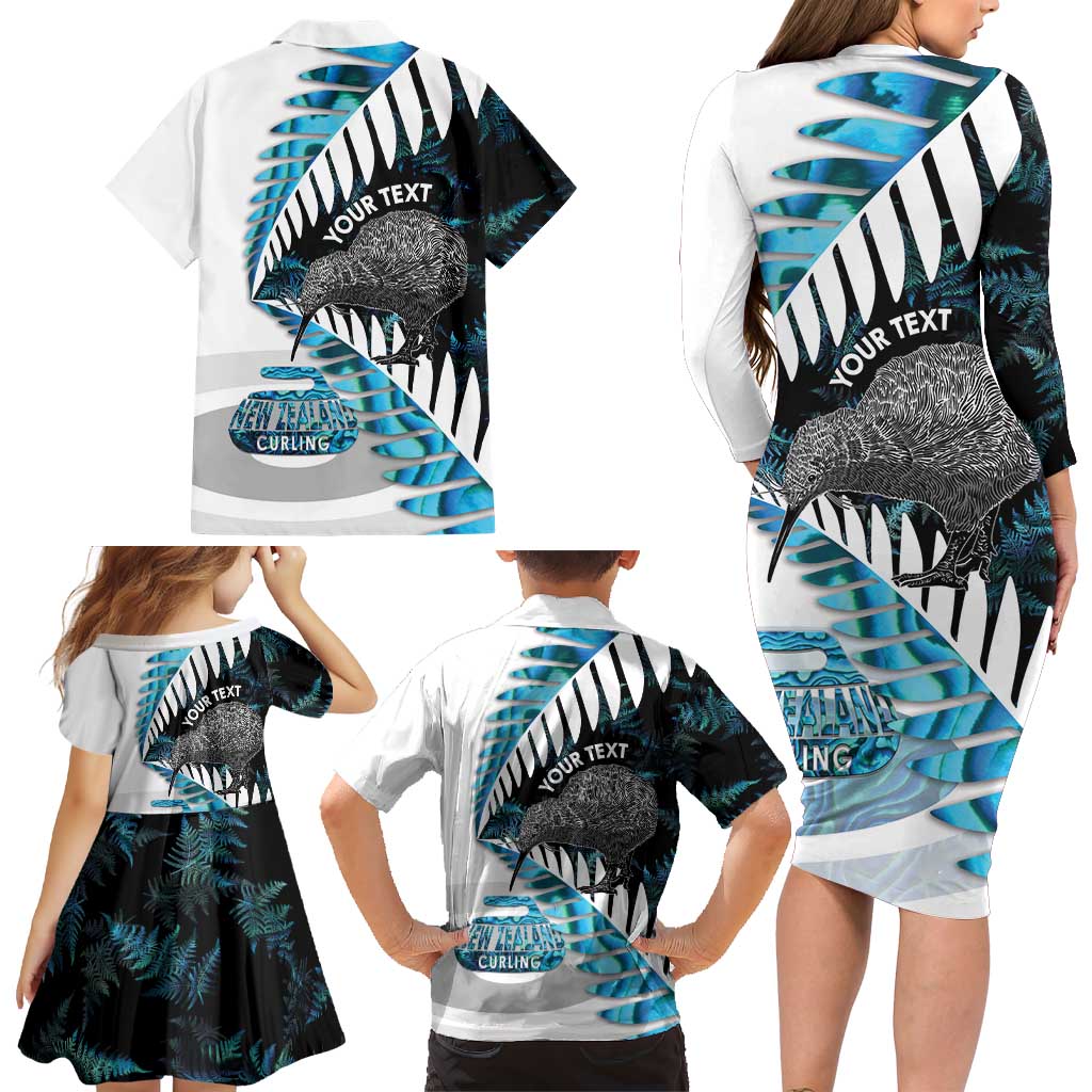 New Zealand Silver Fern Curling Personalised Family Matching Long Sleeve Bodycon Dress and Hawaiian Shirt Aotearoa Kiwi Ponga Paua Shell Version - Aussie Hoodie