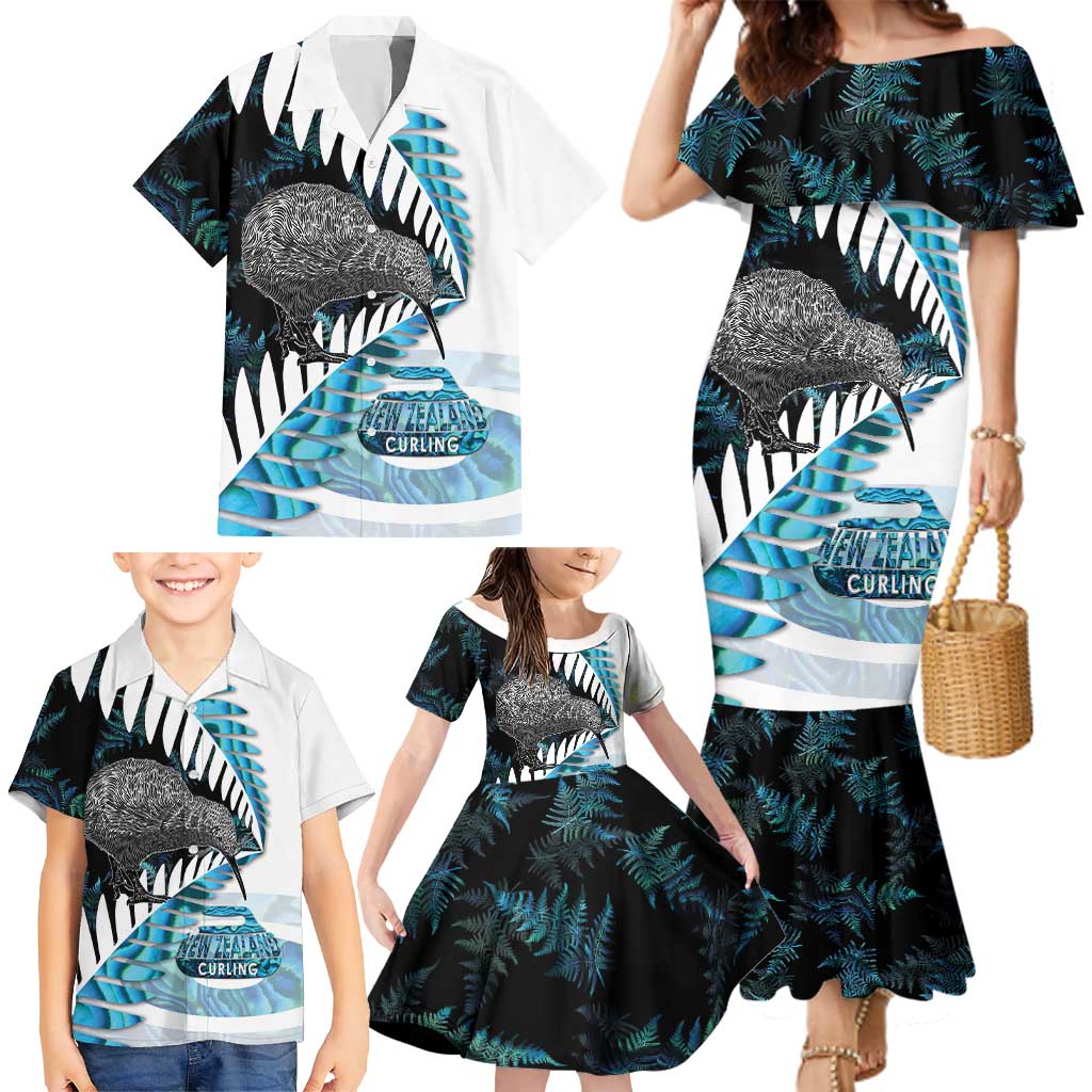 New Zealand Silver Fern Curling Personalised Family Matching Mermaid Dress and Hawaiian Shirt Aotearoa Kiwi Ponga Paua Shell Version - Aussie Hoodie