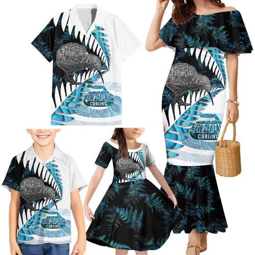 New Zealand Silver Fern Curling Personalised Family Matching Mermaid Dress and Hawaiian Shirt Aotearoa Kiwi Ponga Paua Shell Version - Aussie Hoodie