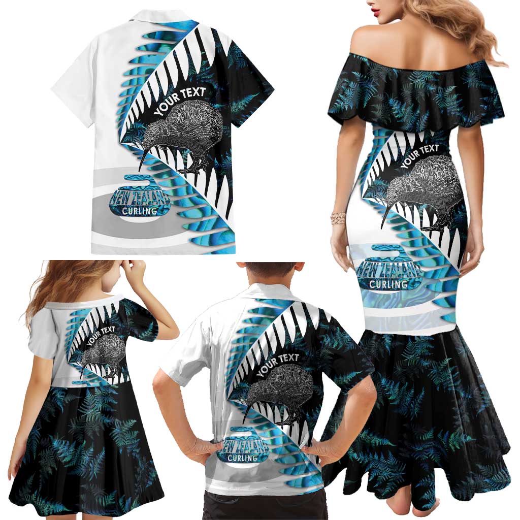 New Zealand Silver Fern Curling Personalised Family Matching Mermaid Dress and Hawaiian Shirt Aotearoa Kiwi Ponga Paua Shell Version - Aussie Hoodie