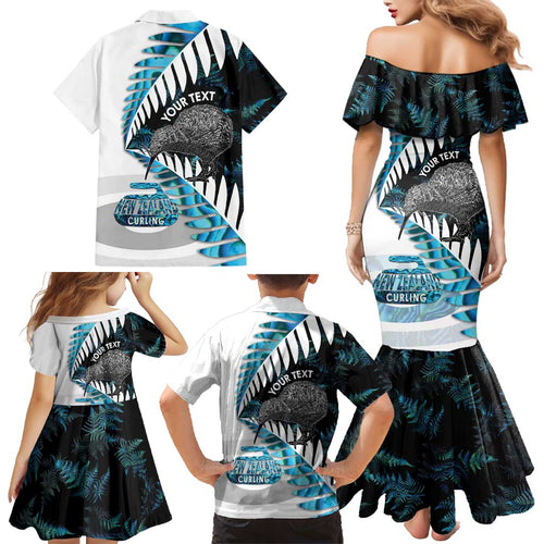 New Zealand Silver Fern Curling Personalised Family Matching Mermaid Dress and Hawaiian Shirt Aotearoa Kiwi Ponga Paua Shell Version - Aussie Hoodie
