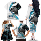 New Zealand Silver Fern Curling Personalised Family Matching Off The Shoulder Long Sleeve Dress and Hawaiian Shirt Aotearoa Kiwi Ponga Paua Shell Version - Aussie Hoodie