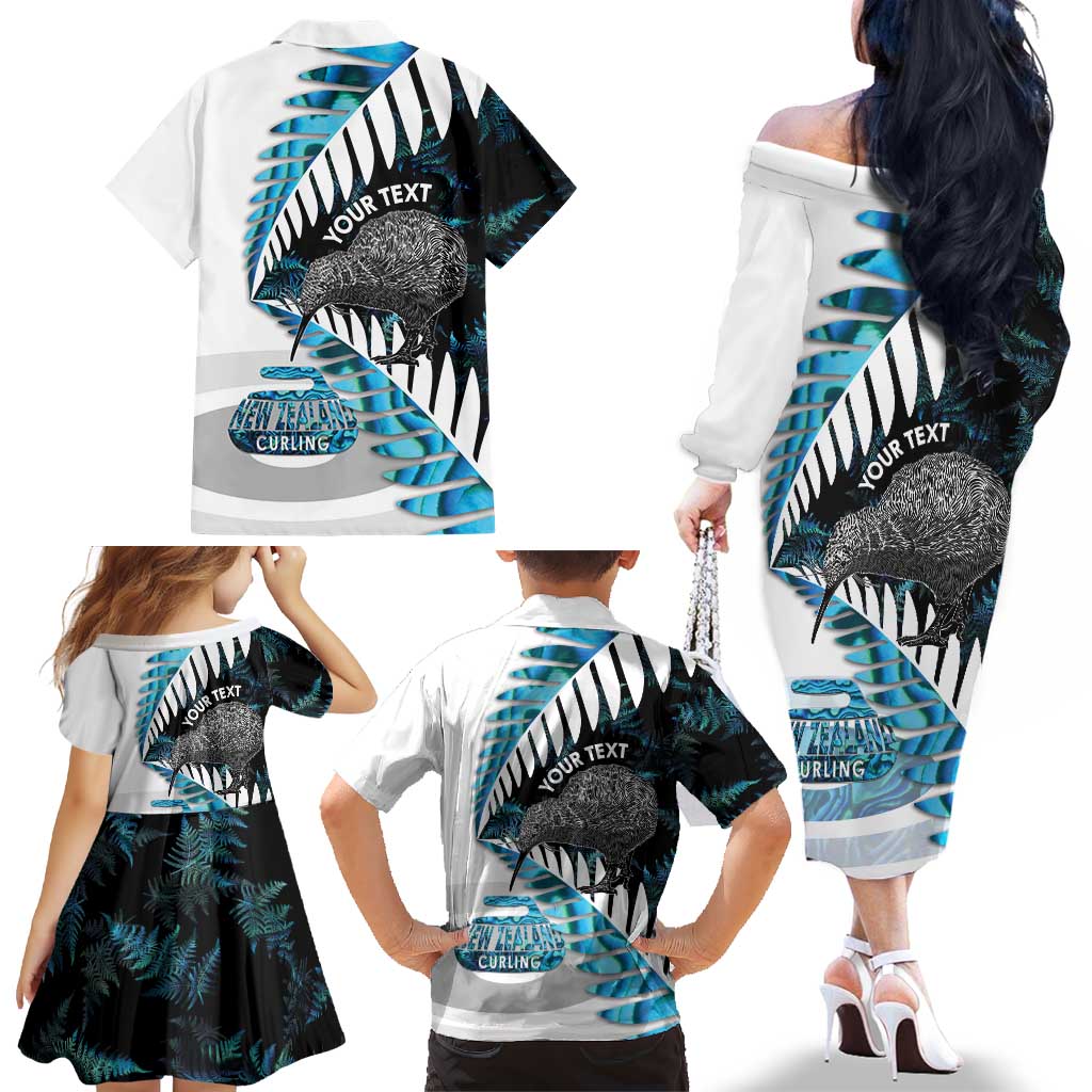 New Zealand Silver Fern Curling Personalised Family Matching Off The Shoulder Long Sleeve Dress and Hawaiian Shirt Aotearoa Kiwi Ponga Paua Shell Version - Aussie Hoodie