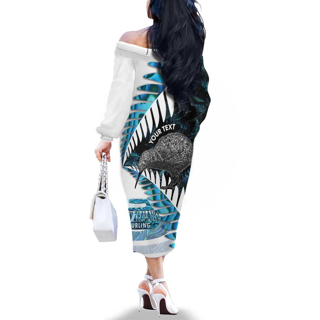 New Zealand Silver Fern Curling Personalised Family Matching Off The Shoulder Long Sleeve Dress and Hawaiian Shirt Aotearoa Kiwi Ponga Paua Shell Version - Aussie Hoodie