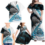 New Zealand Silver Fern Curling Personalised Family Matching Off Shoulder Maxi Dress and Hawaiian Shirt Aotearoa Kiwi Ponga Paua Shell Version - Aussie Hoodie