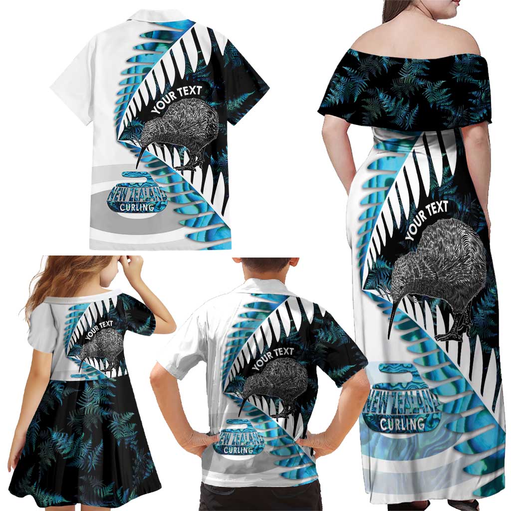 New Zealand Silver Fern Curling Personalised Family Matching Off Shoulder Maxi Dress and Hawaiian Shirt Aotearoa Kiwi Ponga Paua Shell Version - Aussie Hoodie