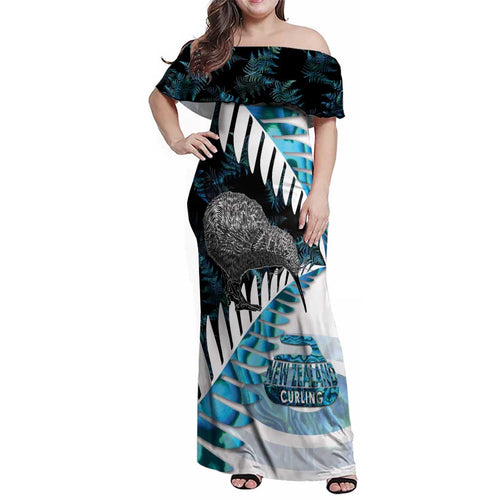 New Zealand Silver Fern Curling Personalised Family Matching Off Shoulder Maxi Dress and Hawaiian Shirt Aotearoa Kiwi Ponga Paua Shell Version - Aussie Hoodie