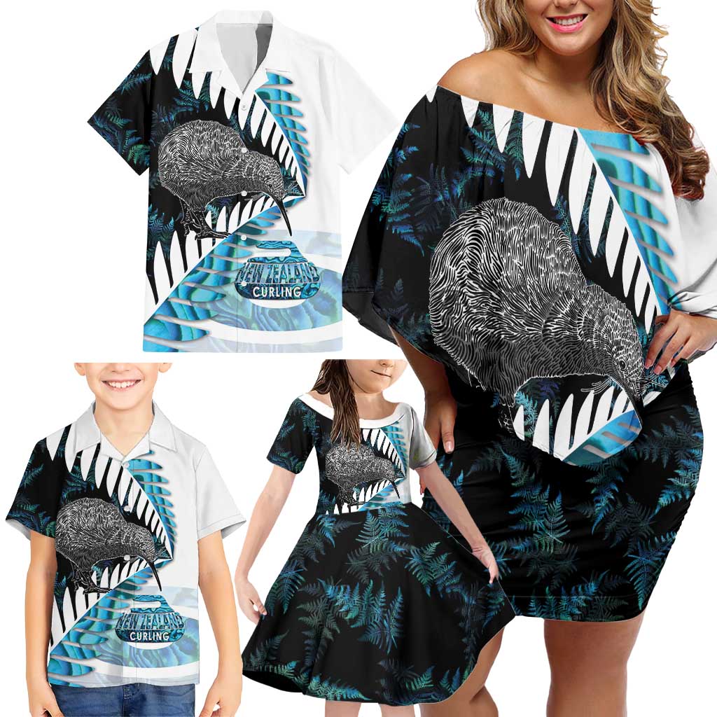 New Zealand Silver Fern Curling Personalised Family Matching Off Shoulder Short Dress and Hawaiian Shirt Aotearoa Kiwi Ponga Paua Shell Version - Aussie Hoodie