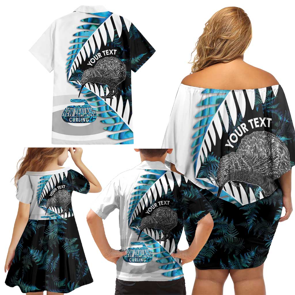 New Zealand Silver Fern Curling Personalised Family Matching Off Shoulder Short Dress and Hawaiian Shirt Aotearoa Kiwi Ponga Paua Shell Version - Aussie Hoodie