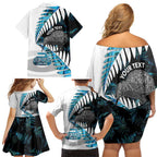 New Zealand Silver Fern Curling Personalised Family Matching Off Shoulder Short Dress and Hawaiian Shirt Aotearoa Kiwi Ponga Paua Shell Version - Aussie Hoodie