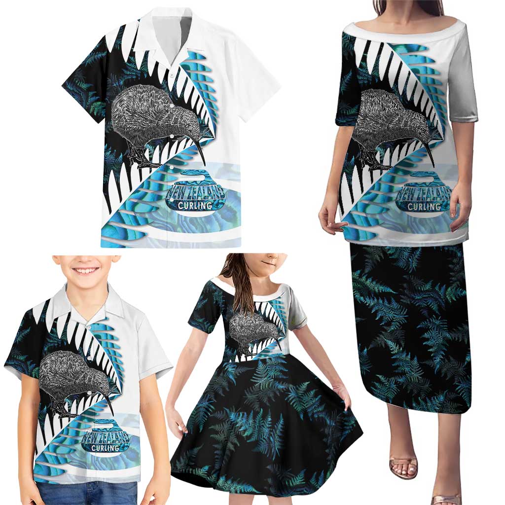 New Zealand Silver Fern Curling Personalised Family Matching Puletasi and Hawaiian Shirt Aotearoa Kiwi Ponga Paua Shell Version - Aussie Hoodie
