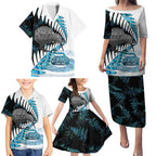 New Zealand Silver Fern Curling Personalised Family Matching Puletasi and Hawaiian Shirt Aotearoa Kiwi Ponga Paua Shell Version - Aussie Hoodie