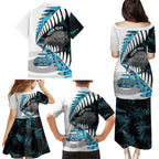 New Zealand Silver Fern Curling Personalised Family Matching Puletasi and Hawaiian Shirt Aotearoa Kiwi Ponga Paua Shell Version - Aussie Hoodie