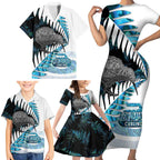 New Zealand Silver Fern Curling Personalised Family Matching Short Sleeve Bodycon Dress and Hawaiian Shirt Aotearoa Kiwi Ponga Paua Shell Version - Aussie Hoodie