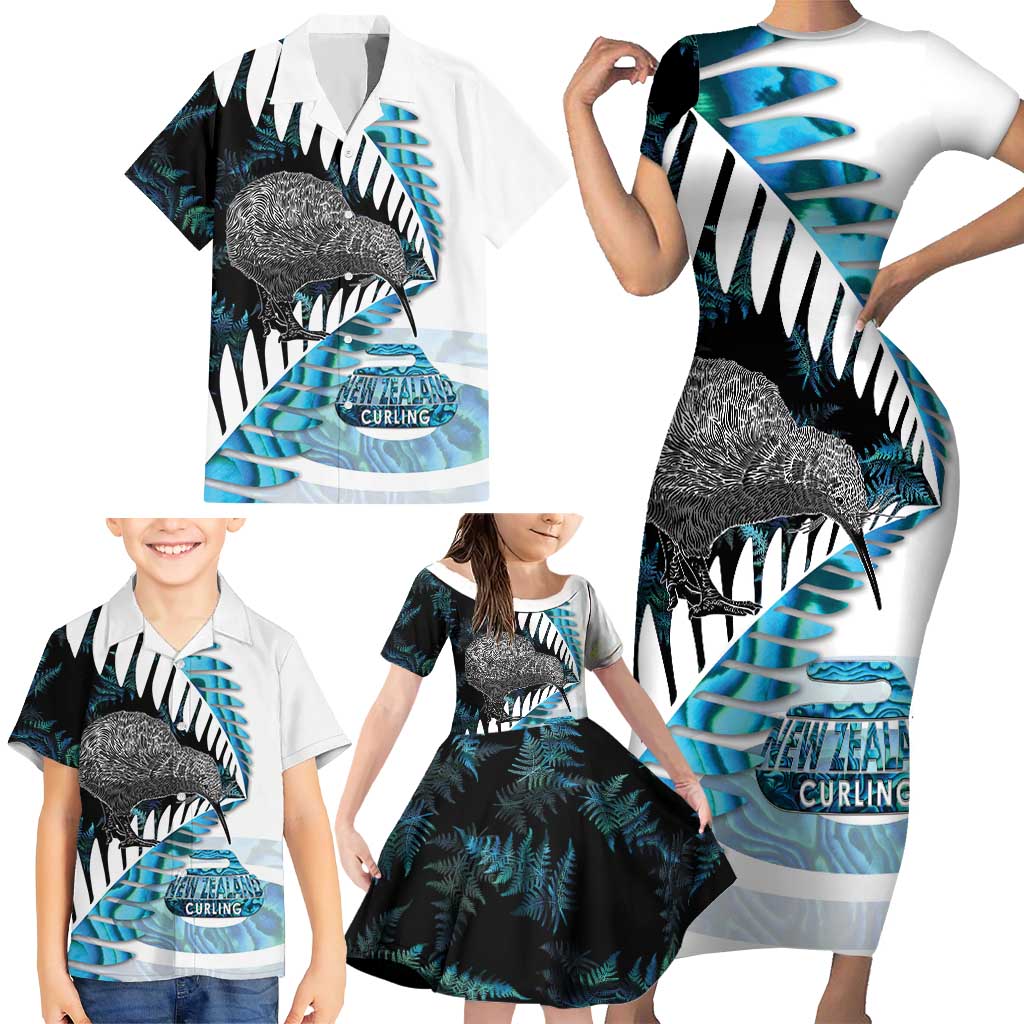 New Zealand Silver Fern Curling Personalised Family Matching Short Sleeve Bodycon Dress and Hawaiian Shirt Aotearoa Kiwi Ponga Paua Shell Version - Aussie Hoodie