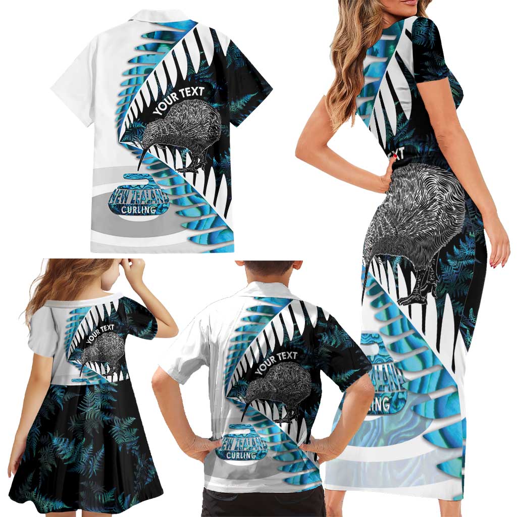 New Zealand Silver Fern Curling Personalised Family Matching Short Sleeve Bodycon Dress and Hawaiian Shirt Aotearoa Kiwi Ponga Paua Shell Version - Aussie Hoodie