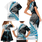 New Zealand Silver Fern Curling Personalised Family Matching Short Sleeve Bodycon Dress and Hawaiian Shirt Aotearoa Kiwi Ponga Paua Shell Version - Aussie Hoodie