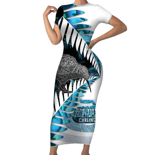 New Zealand Silver Fern Curling Personalised Family Matching Short Sleeve Bodycon Dress and Hawaiian Shirt Aotearoa Kiwi Ponga Paua Shell Version - Aussie Hoodie