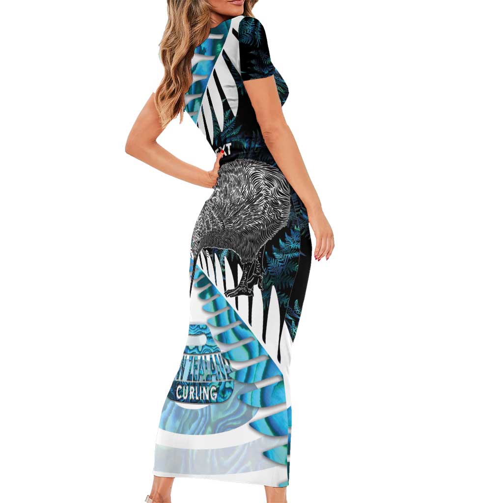 New Zealand Silver Fern Curling Personalised Family Matching Short Sleeve Bodycon Dress and Hawaiian Shirt Aotearoa Kiwi Ponga Paua Shell Version - Aussie Hoodie