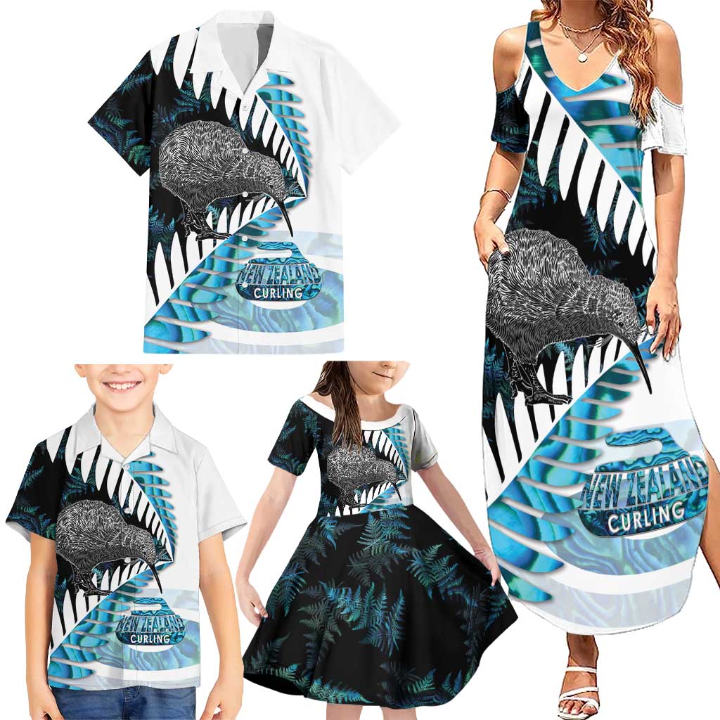 New Zealand Silver Fern Curling Personalised Family Matching Summer Maxi Dress and Hawaiian Shirt Aotearoa Kiwi Ponga Paua Shell Version - Aussie Hoodie