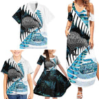 New Zealand Silver Fern Curling Personalised Family Matching Summer Maxi Dress and Hawaiian Shirt Aotearoa Kiwi Ponga Paua Shell Version - Aussie Hoodie