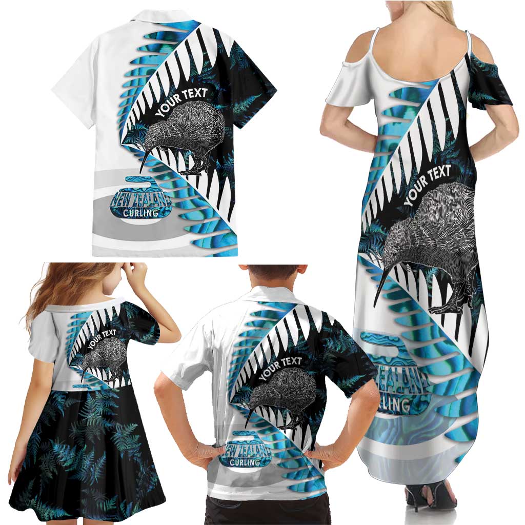 New Zealand Silver Fern Curling Personalised Family Matching Summer Maxi Dress and Hawaiian Shirt Aotearoa Kiwi Ponga Paua Shell Version - Aussie Hoodie