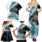 New Zealand Silver Fern Curling Personalised Family Matching Summer Maxi Dress and Hawaiian Shirt Aotearoa Kiwi Ponga Paua Shell Version - Aussie Hoodie
