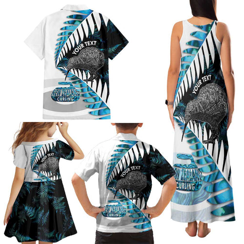 New Zealand Silver Fern Curling Personalised Family Matching Tank Maxi Dress and Hawaiian Shirt Aotearoa Kiwi Ponga Paua Shell Version - Aussie Hoodie