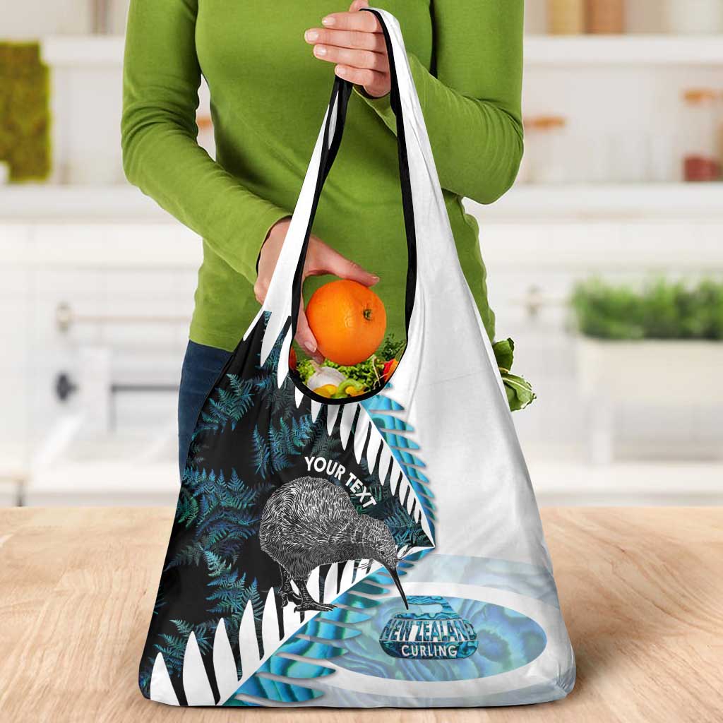 New Zealand Silver Fern Curling Personalised Grocery Bag Aotearoa Kiwi Ponga Paua Shell Version - Aussie Hoodie