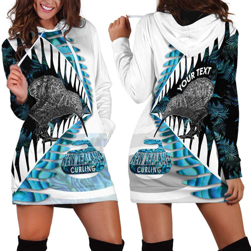 New Zealand Silver Fern Curling Personalised Hoodie Dress Aotearoa Kiwi Ponga Paua Shell Version - Aussie Hoodie