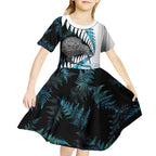 New Zealand Silver Fern Curling Personalised Kid Short Sleeve Dress Aotearoa Kiwi Ponga Paua Shell Version - Aussie Hoodie