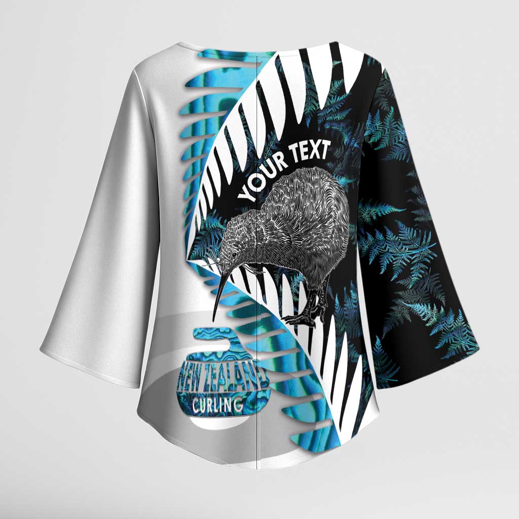 New Zealand Silver Fern Curling Personalised Kimono Sleeve Blouse Aotearoa Kiwi Ponga Paua Shell Version - Aussie Hoodie