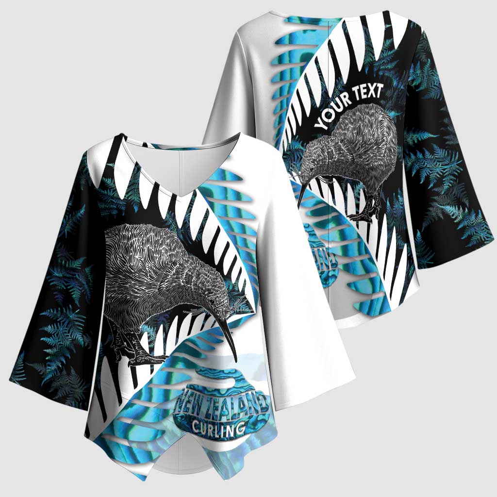 New Zealand Silver Fern Curling Personalised Kimono Sleeve Blouse Aotearoa Kiwi Ponga Paua Shell Version - Aussie Hoodie