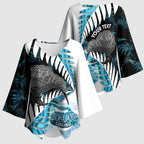 New Zealand Silver Fern Curling Personalised Kimono Sleeve Blouse Aotearoa Kiwi Ponga Paua Shell Version - Aussie Hoodie