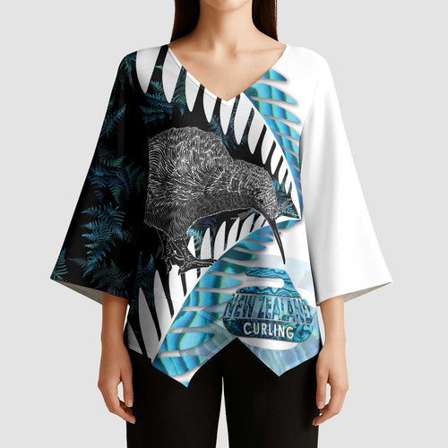 New Zealand Silver Fern Curling Personalised Kimono Sleeve Blouse Aotearoa Kiwi Ponga Paua Shell Version - Aussie Hoodie
