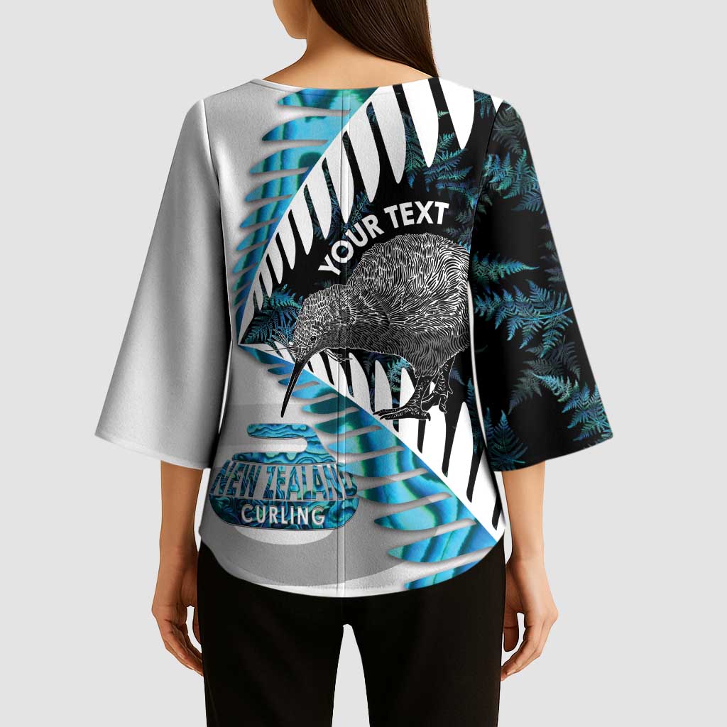 New Zealand Silver Fern Curling Personalised Kimono Sleeve Blouse Aotearoa Kiwi Ponga Paua Shell Version - Aussie Hoodie