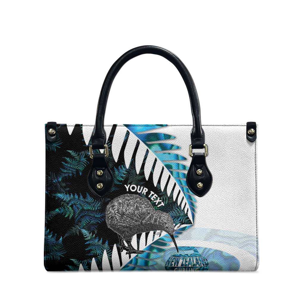 New Zealand Silver Fern Curling Personalised Leather Bag Aotearoa Kiwi Ponga Paua Shell Version - Aussie Hoodie