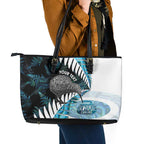 New Zealand Silver Fern Curling Personalised Leather Tote Bag Aotearoa Kiwi Ponga Paua Shell Version - Aussie Hoodie
